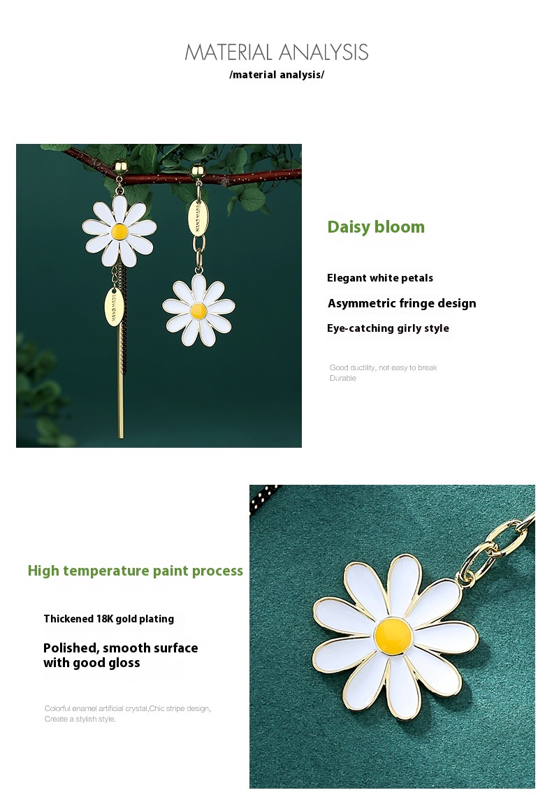 Stylish Long Tassel Asymmetric Flower Earrings for Elegant Looks - Image 6