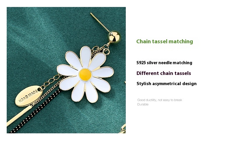 Stylish Long Tassel Asymmetric Flower Earrings for Elegant Looks - Image 7