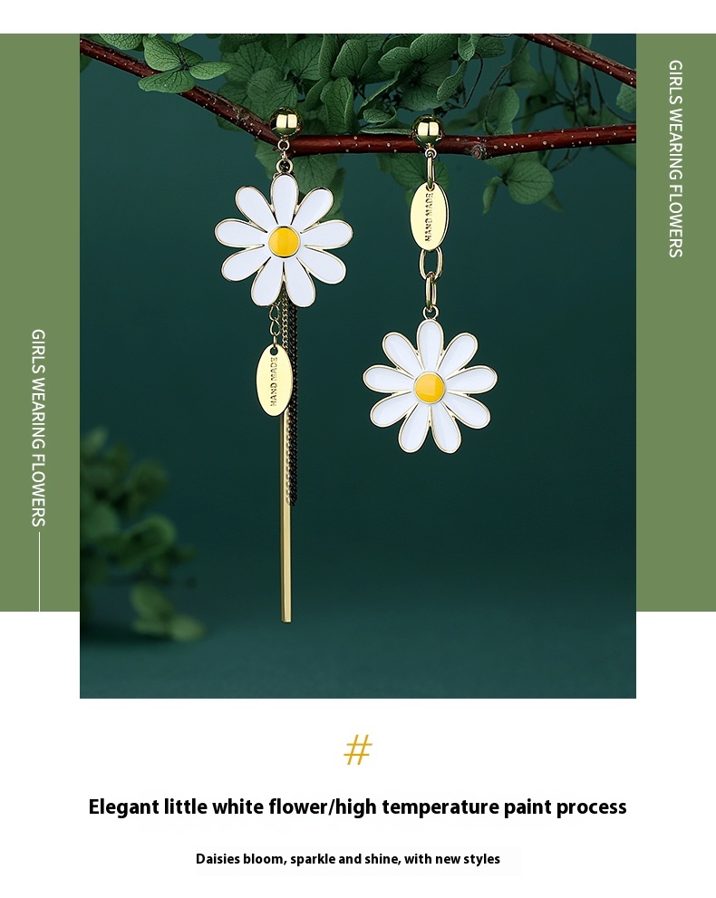 Stylish Long Tassel Asymmetric Flower Earrings for Elegant Looks - Image 15