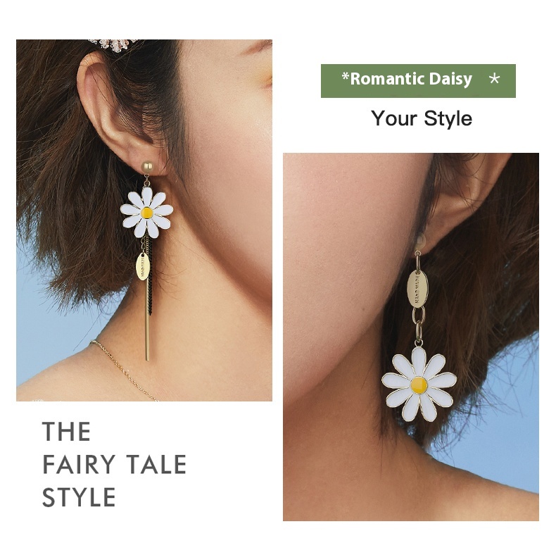 Stylish Long Tassel Asymmetric Flower Earrings for Elegant Looks - Image 16