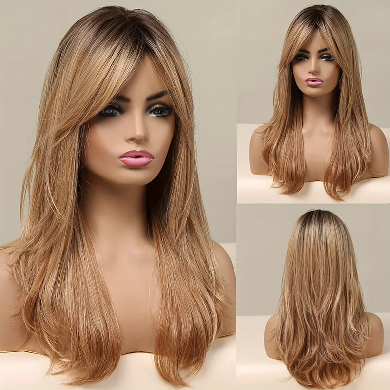 Blonde Long Curly Wig - 20-Inch Non-Toxic, Heat-Resistant Synthetic Hair with Bangs, Perfect for Any Occasion - Image 4