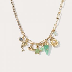 Trendy Copper-Plated Gold Necklace with Star and Moon Rhinestone Alloy Design