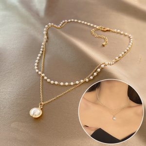 Summer Double-Layer Pearl Necklace – INS Fashion Clavicle Chain Jewelry for Beach Elegance