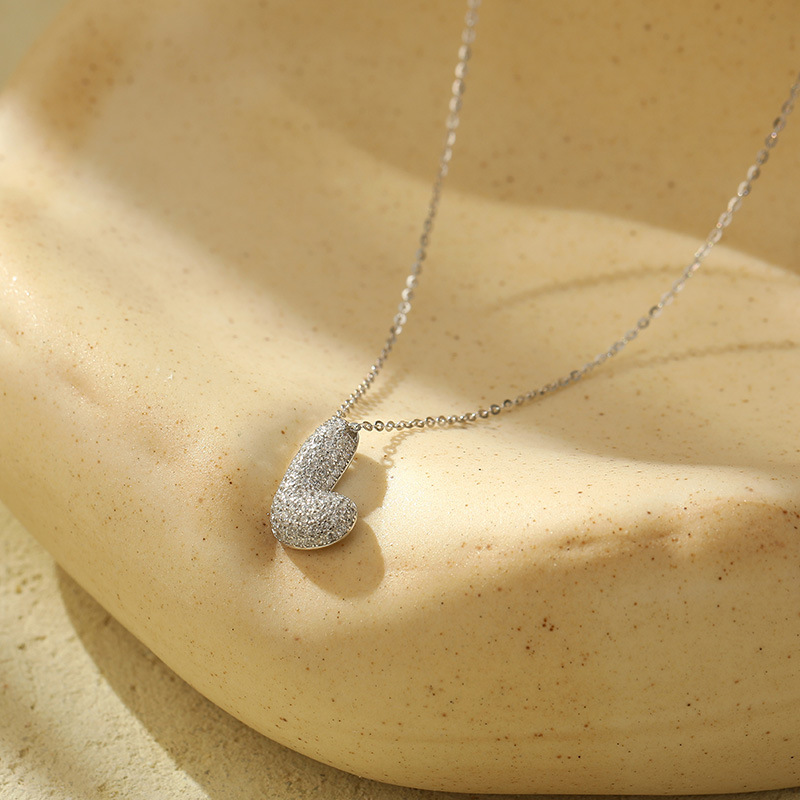 Chunky Stainless Steel Bubble Letter Initial Pendant for Women - Zircon Balloon 26 Letter Necklaces, Unique Personality Jewelry - Image 7