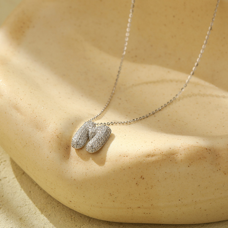 Chunky Stainless Steel Bubble Letter Initial Pendant for Women - Zircon Balloon 26 Letter Necklaces, Unique Personality Jewelry - Image 8