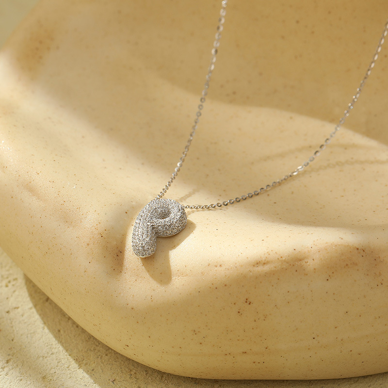 Chunky Stainless Steel Bubble Letter Initial Pendant for Women - Zircon Balloon 26 Letter Necklaces, Unique Personality Jewelry - Image 12