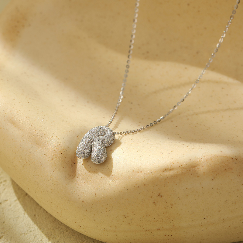 Chunky Stainless Steel Bubble Letter Initial Pendant for Women - Zircon Balloon 26 Letter Necklaces, Unique Personality Jewelry - Image 14