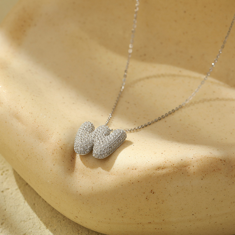 Chunky Stainless Steel Bubble Letter Initial Pendant for Women - Zircon Balloon 26 Letter Necklaces, Unique Personality Jewelry - Image 19