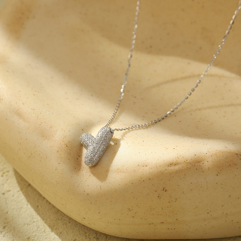 Chunky Stainless Steel Bubble Letter Initial Pendant for Women - Zircon Balloon 26 Letter Necklaces, Unique Personality Jewelry - Image 21