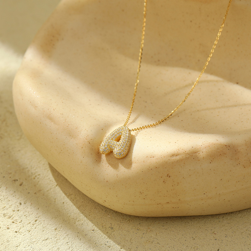 Chunky Stainless Steel Bubble Letter Initial Pendant for Women - Zircon Balloon 26 Letter Necklaces, Unique Personality Jewelry - Image 24