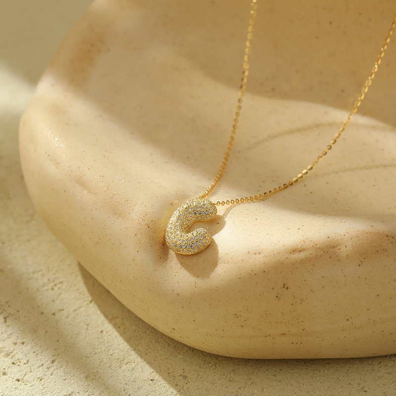 Chunky Stainless Steel Bubble Letter Initial Pendant for Women - Zircon Balloon 26 Letter Necklaces, Unique Personality Jewelry - Image 26