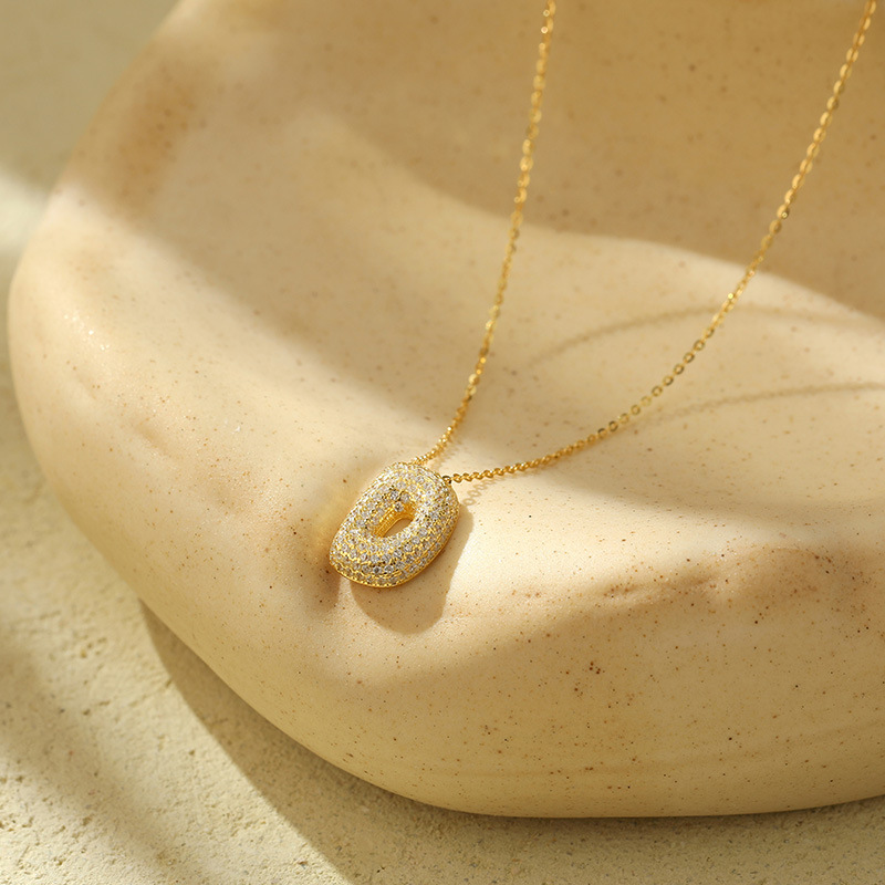 Chunky Stainless Steel Bubble Letter Initial Pendant for Women - Zircon Balloon 26 Letter Necklaces, Unique Personality Jewelry - Image 27