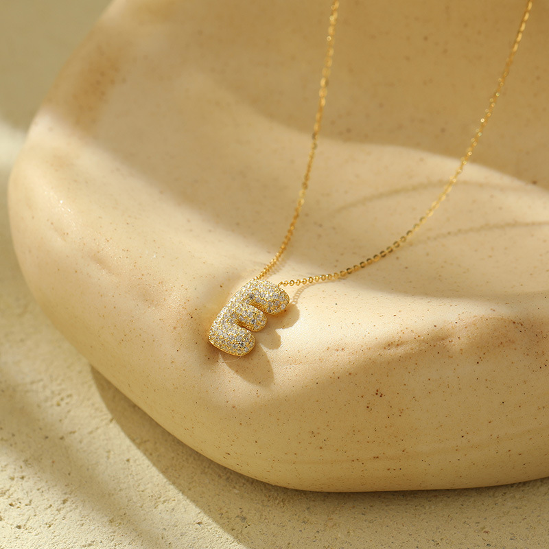 Chunky Stainless Steel Bubble Letter Initial Pendant for Women - Zircon Balloon 26 Letter Necklaces, Unique Personality Jewelry - Image 28