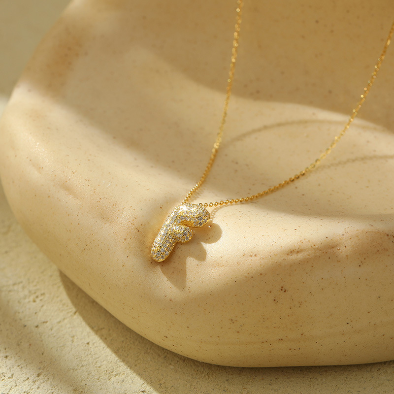 Chunky Stainless Steel Bubble Letter Initial Pendant for Women - Zircon Balloon 26 Letter Necklaces, Unique Personality Jewelry - Image 29