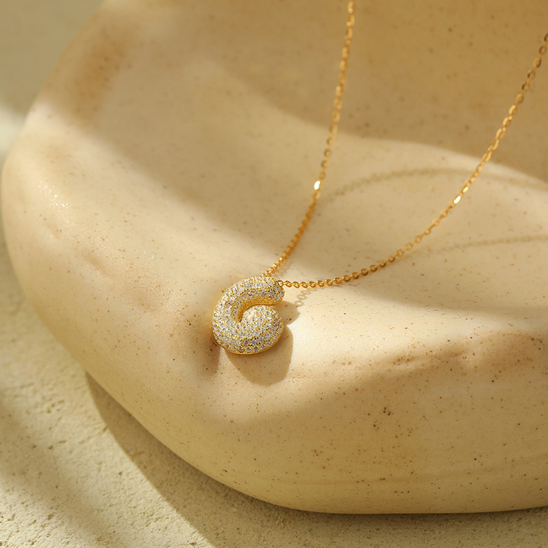 Chunky Stainless Steel Bubble Letter Initial Pendant for Women - Zircon Balloon 26 Letter Necklaces, Unique Personality Jewelry - Image 30