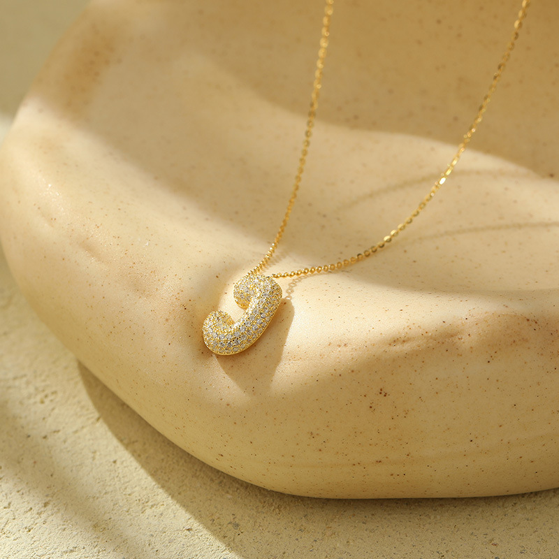 Chunky Stainless Steel Bubble Letter Initial Pendant for Women - Zircon Balloon 26 Letter Necklaces, Unique Personality Jewelry - Image 34