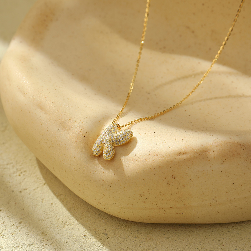 Chunky Stainless Steel Bubble Letter Initial Pendant for Women - Zircon Balloon 26 Letter Necklaces, Unique Personality Jewelry - Image 35