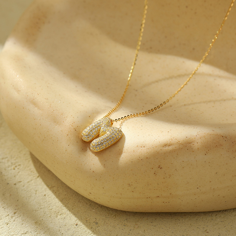 Chunky Stainless Steel Bubble Letter Initial Pendant for Women - Zircon Balloon 26 Letter Necklaces, Unique Personality Jewelry - Image 37