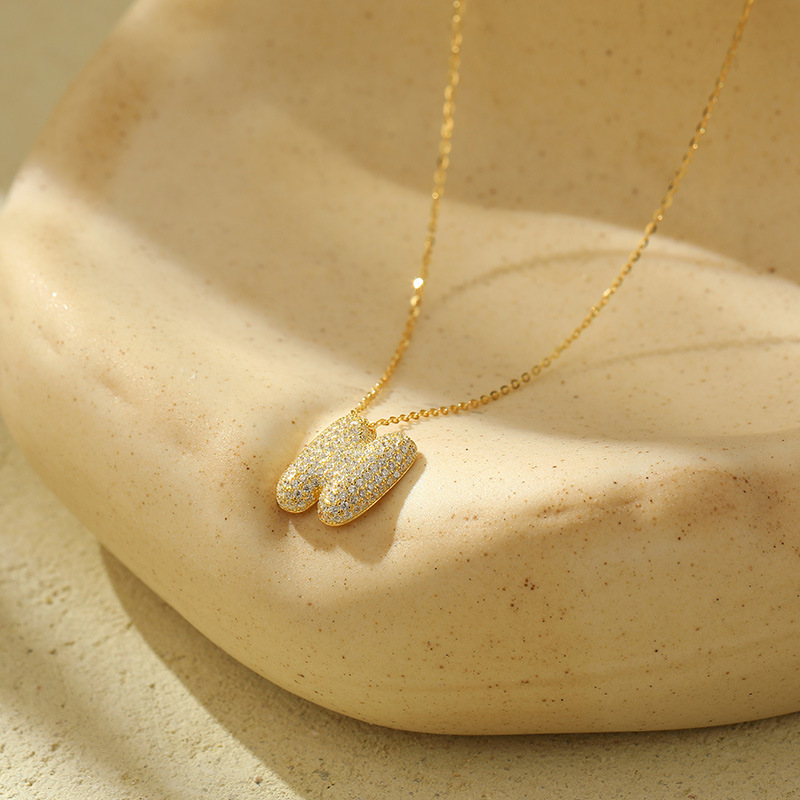 Chunky Stainless Steel Bubble Letter Initial Pendant for Women - Zircon Balloon 26 Letter Necklaces, Unique Personality Jewelry - Image 38