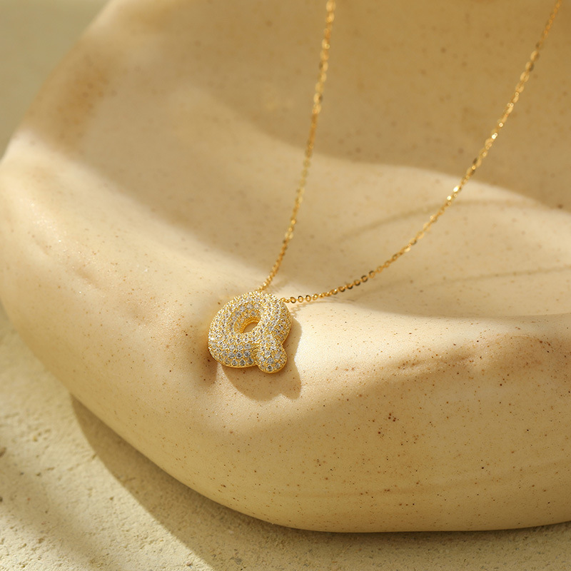 Chunky Stainless Steel Bubble Letter Initial Pendant for Women - Zircon Balloon 26 Letter Necklaces, Unique Personality Jewelry - Image 41