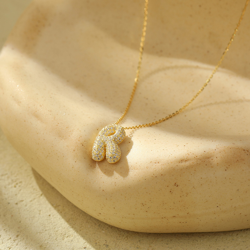 Chunky Stainless Steel Bubble Letter Initial Pendant for Women - Zircon Balloon 26 Letter Necklaces, Unique Personality Jewelry - Image 42