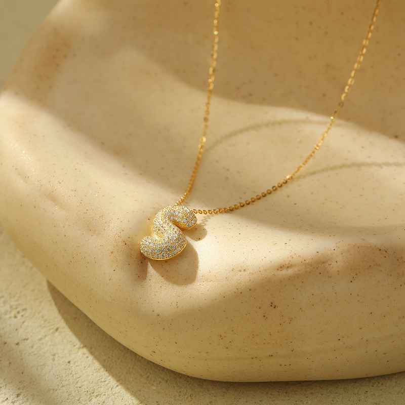 Chunky Stainless Steel Bubble Letter Initial Pendant for Women - Zircon Balloon 26 Letter Necklaces, Unique Personality Jewelry - Image 43