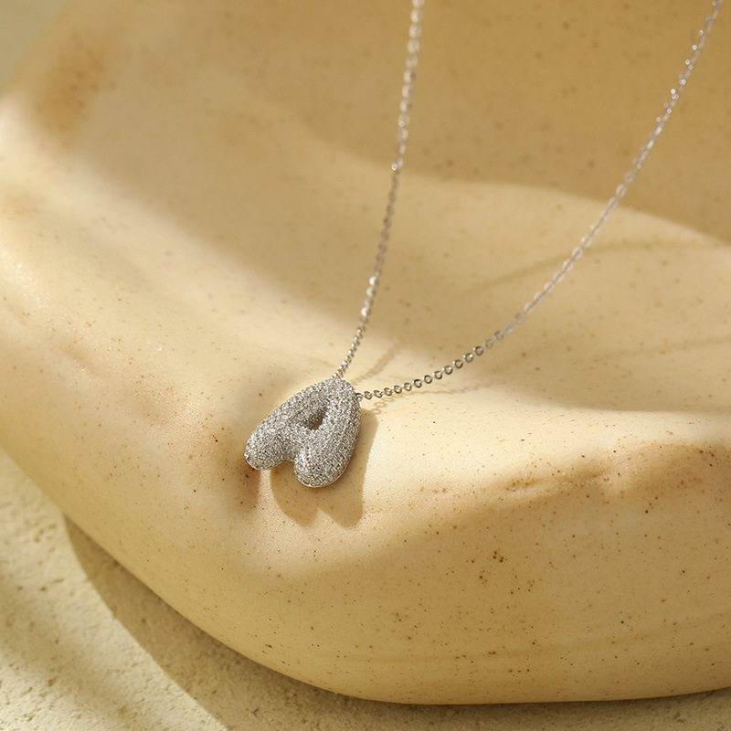 Chunky Stainless Steel Bubble Letter Initial Pendant for Women - Zircon Balloon 26 Letter Necklaces, Unique Personality Jewelry - Image 44