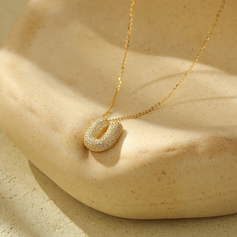 Chunky Stainless Steel Bubble Letter Initial Pendant for Women - Zircon Balloon 26 Letter Necklaces, Unique Personality Jewelry - Image 46