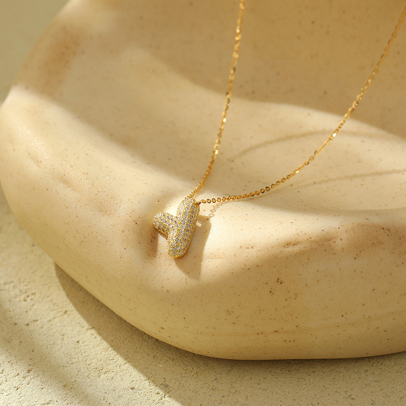 Chunky Stainless Steel Bubble Letter Initial Pendant for Women - Zircon Balloon 26 Letter Necklaces, Unique Personality Jewelry - Image 50