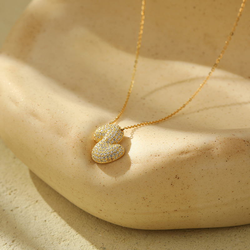 Chunky Stainless Steel Bubble Letter Initial Pendant for Women - Zircon Balloon 26 Letter Necklaces, Unique Personality Jewelry - Image 51