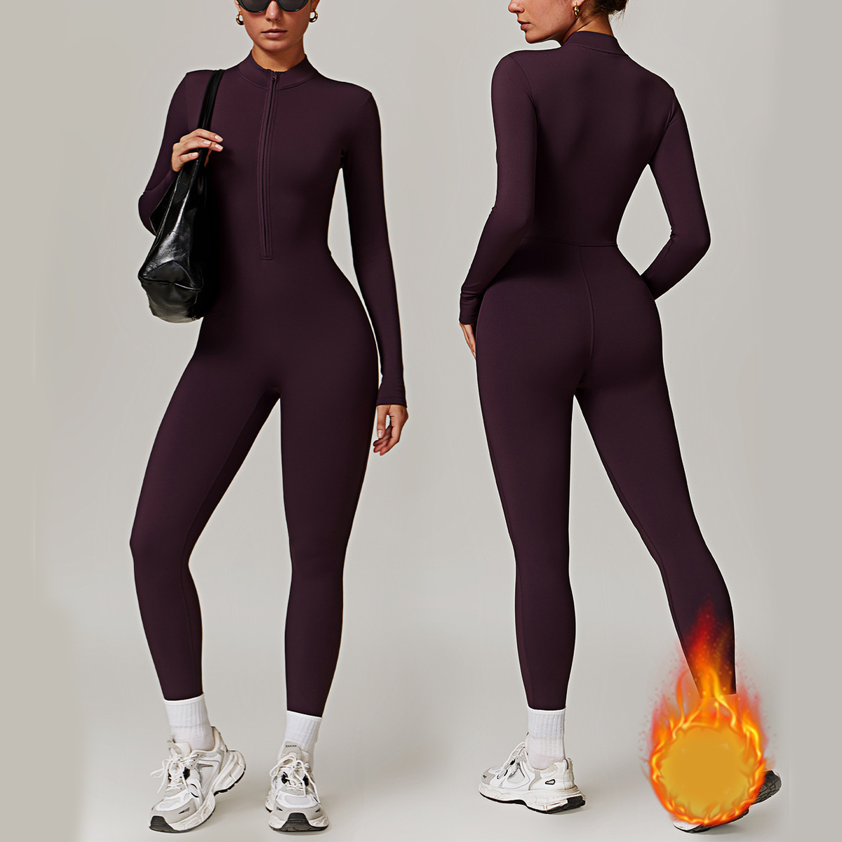Warm Zipper Long-Sleeved Jumpsuit for Yoga & Fitness | Breathable Women's Bodysuit & Sports Pants - Image 2
