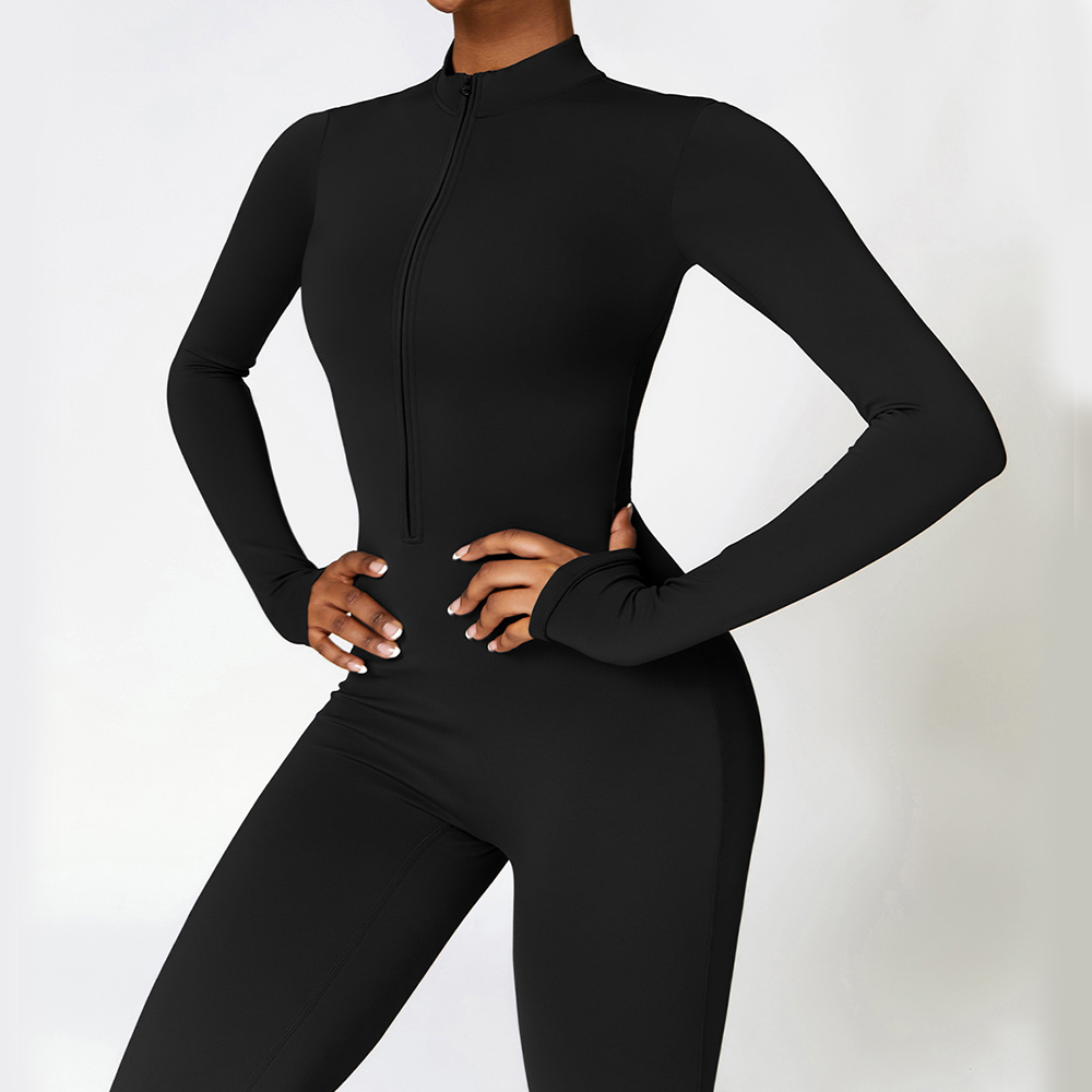 Warm Zipper Long-Sleeved Jumpsuit for Yoga & Fitness | Breathable Women's Bodysuit & Sports Pants - Image 4