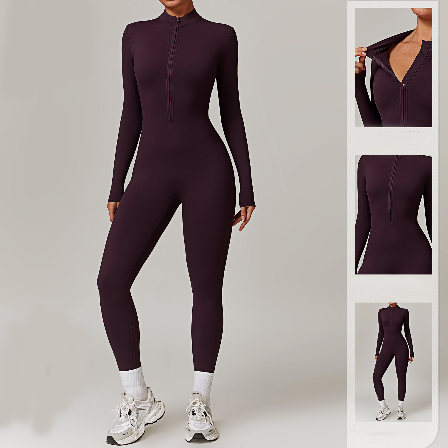 Warm Zipper Long-Sleeved Jumpsuit for Yoga & Fitness | Breathable Women's Bodysuit & Sports Pants - Image 5