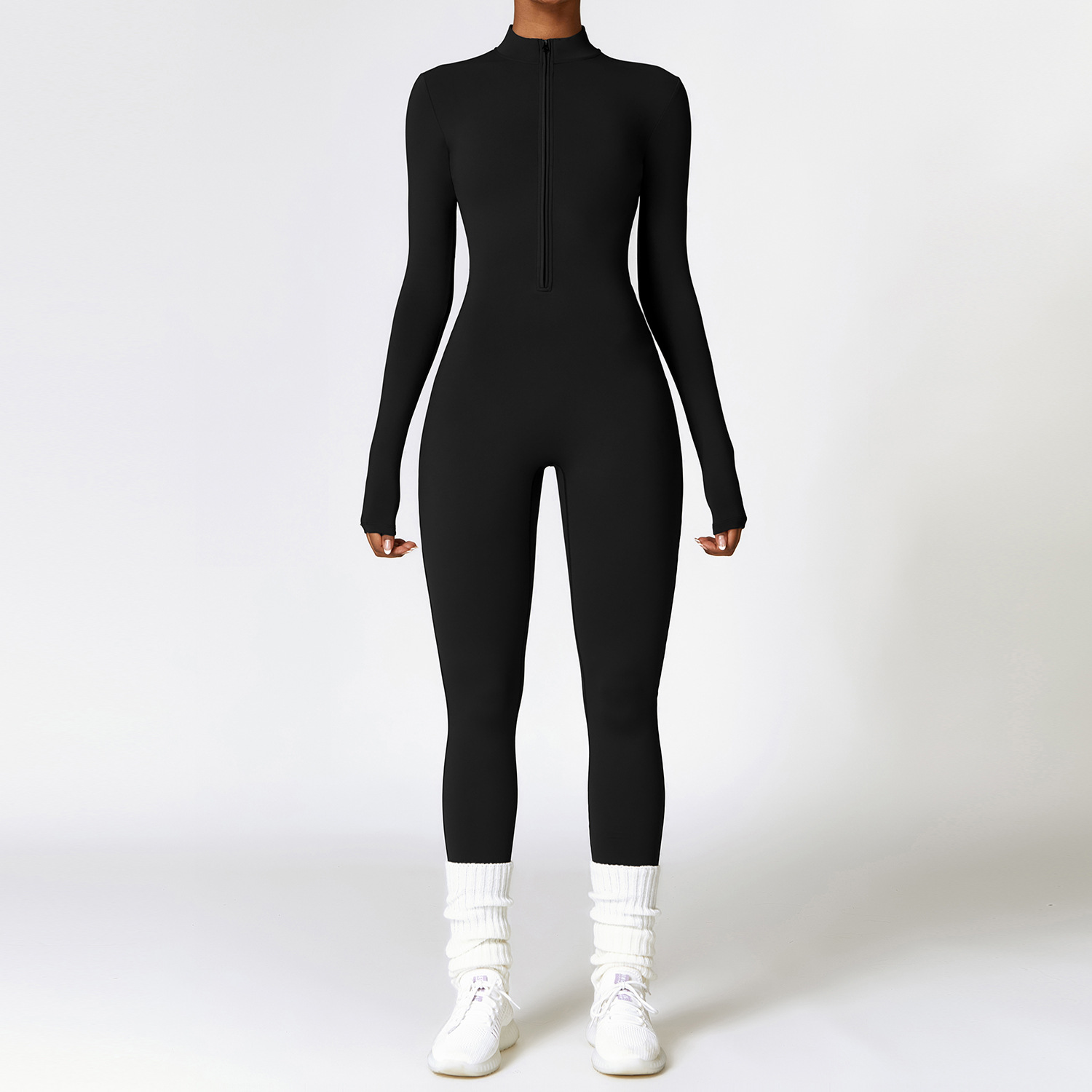 Warm Zipper Long-Sleeved Jumpsuit for Yoga & Fitness | Breathable Women's Bodysuit & Sports Pants - Image 7