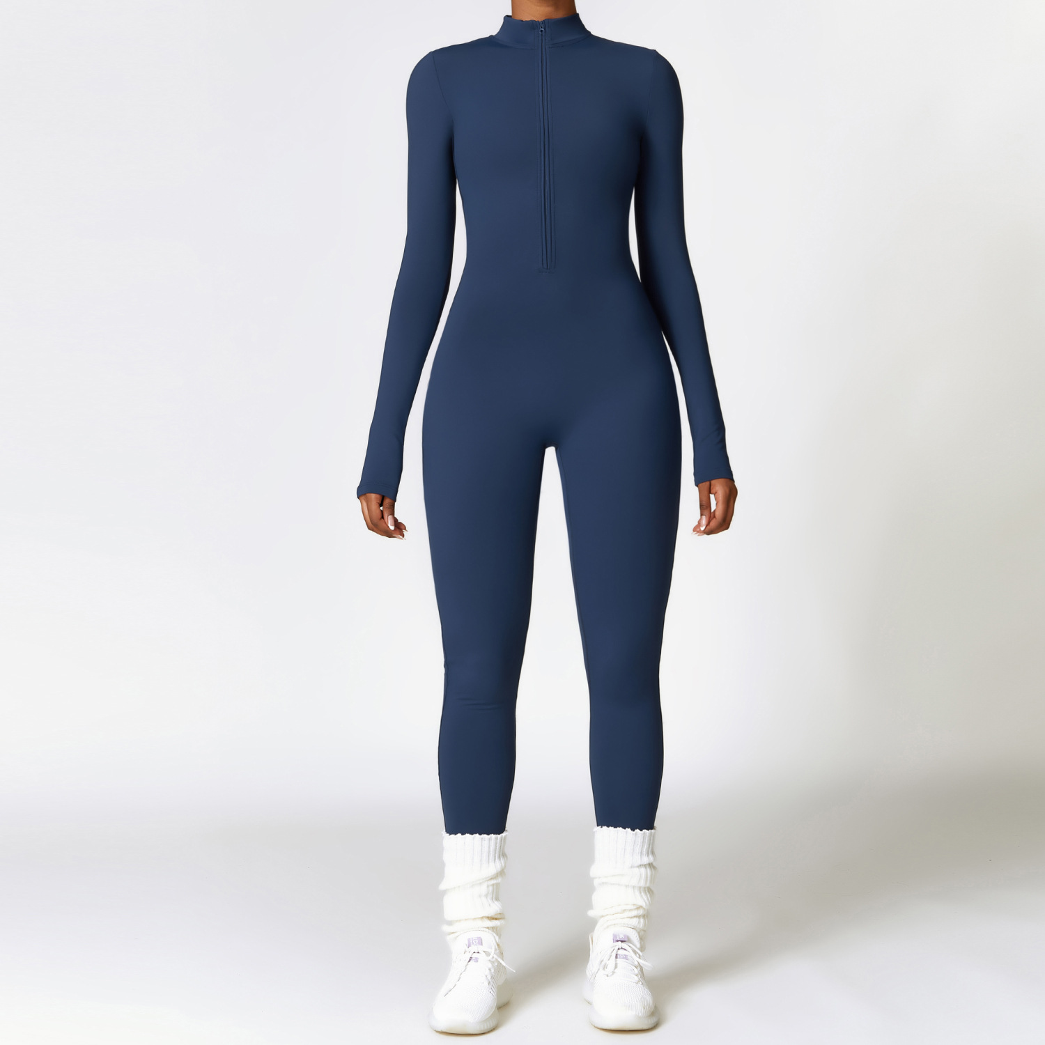 Warm Zipper Long-Sleeved Jumpsuit for Yoga & Fitness | Breathable Women's Bodysuit & Sports Pants - Image 8