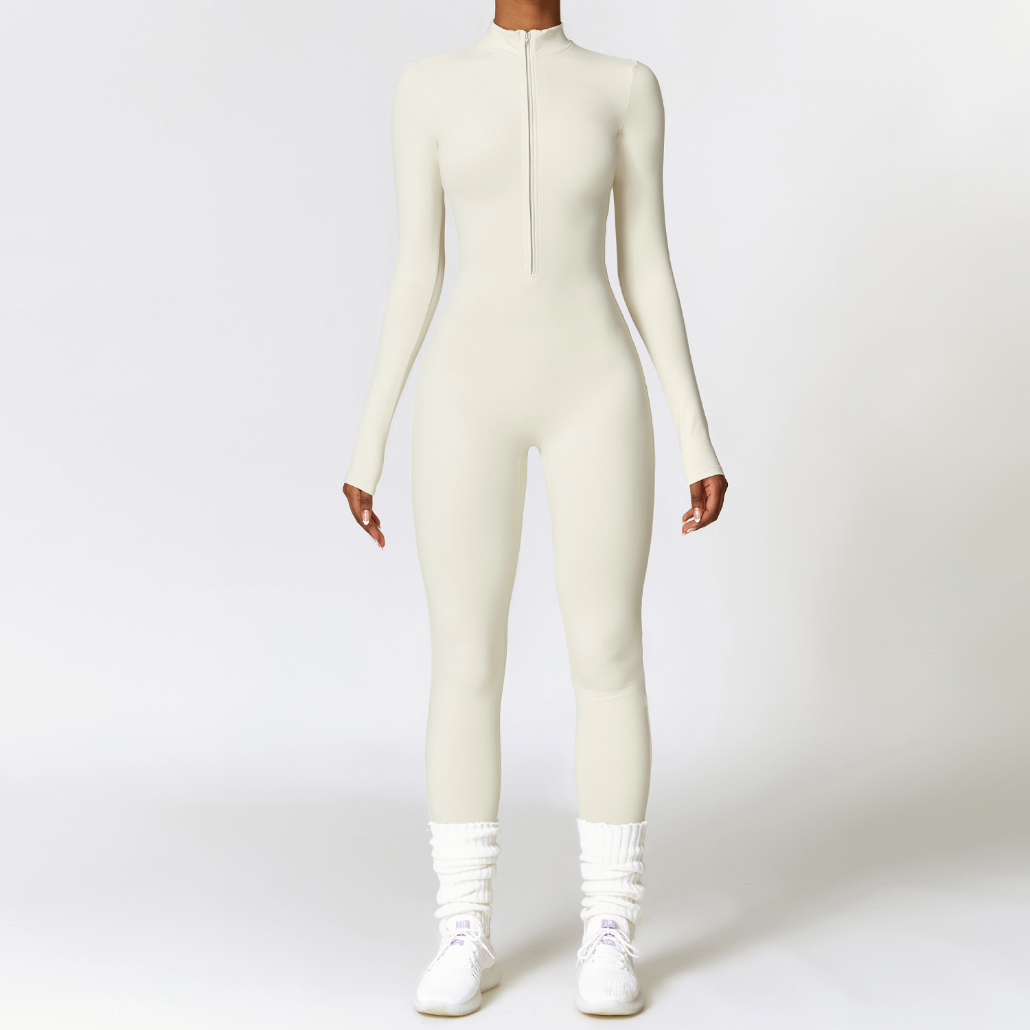 Warm Zipper Long-Sleeved Jumpsuit for Yoga & Fitness | Breathable Women's Bodysuit & Sports Pants - Image 9