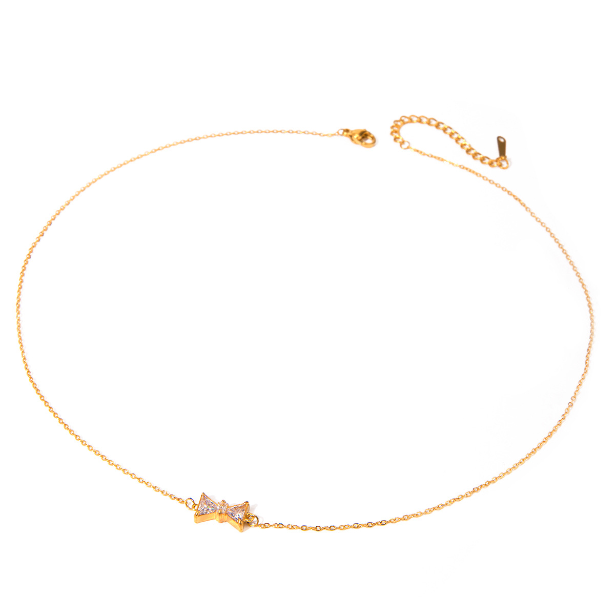 18K Gold Stainless Steel Women's Bow Necklace with Zircon Accent - Image 5