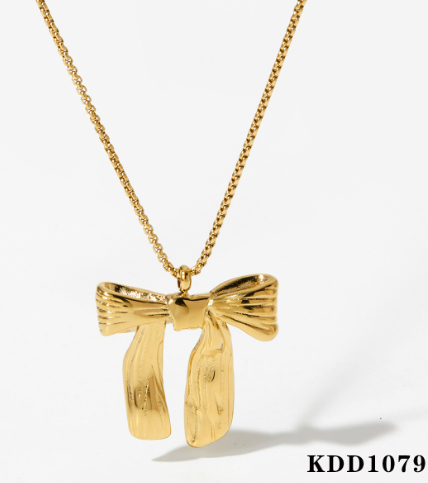 18K Gold Stainless Steel Women's Bow Necklace with Zircon Accent - Image 8