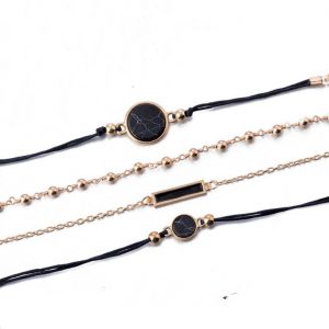 Handmade Black Turquoise Pattern Bracelet with Black Square Chain