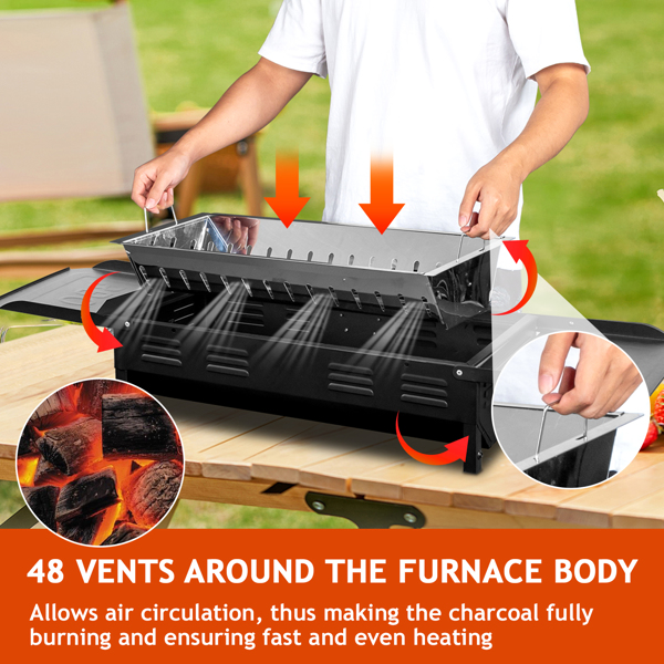 20.3x33x69.8cm Black Iron Rectangular Barbecue Grill for Perfect Grilling - Image 16