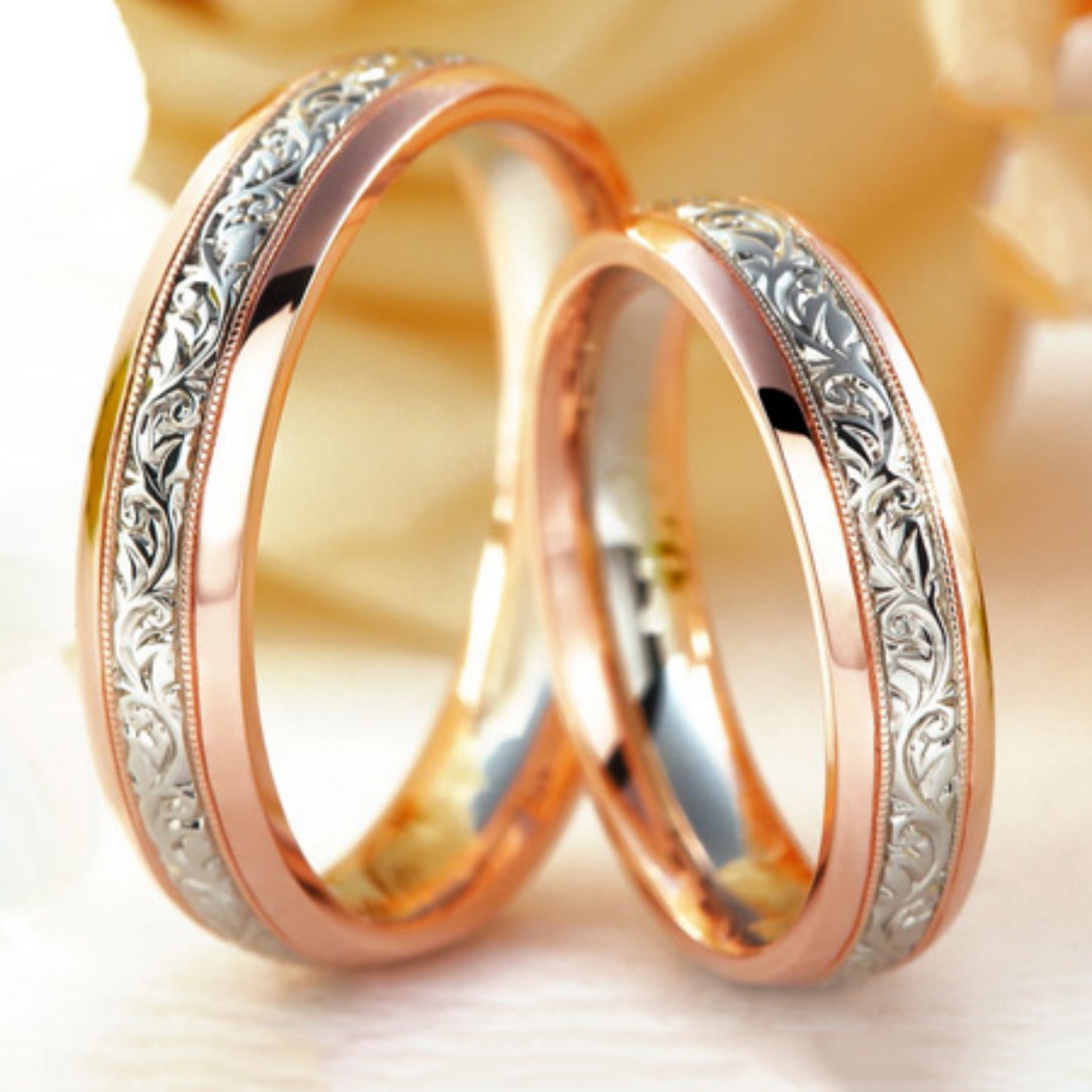 Elegant Rose Flower Couple Ring - European & American Rose Gold Plated Two-Tone Wedding Band for Men & Women - Image 3