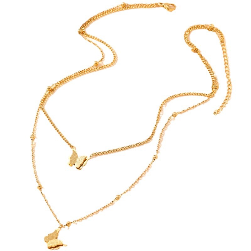 Chic Double-Layer Butterfly Frosted Necklace for Women - Elegant Simplicity - Image 3