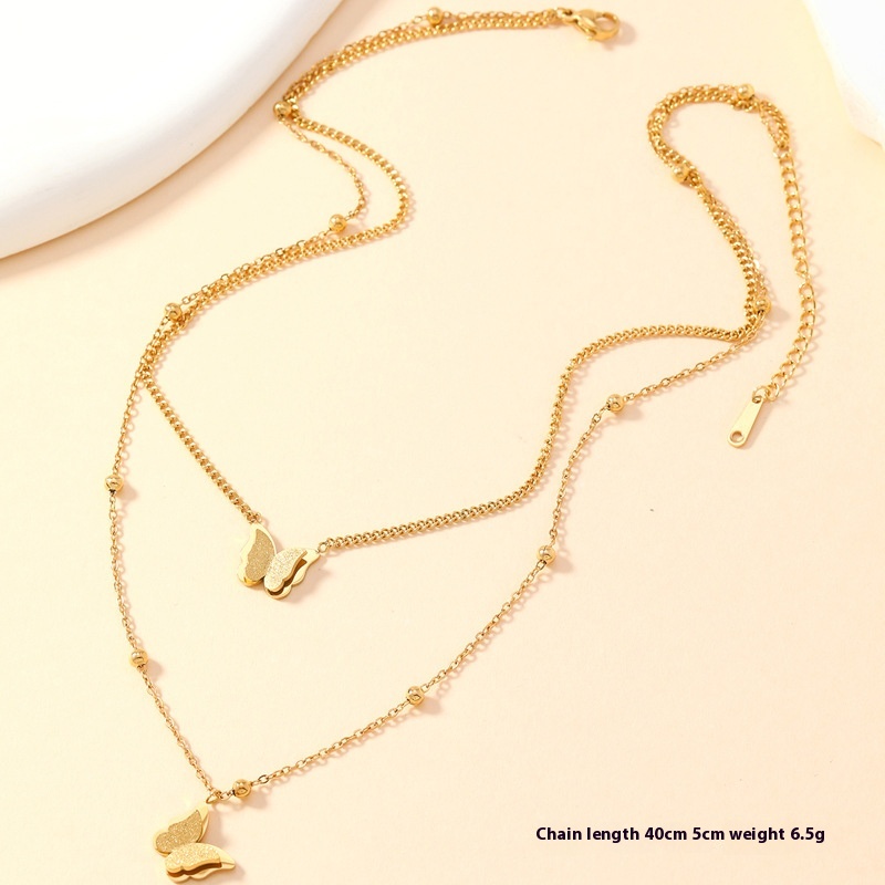 Chic Double-Layer Butterfly Frosted Necklace for Women - Elegant Simplicity - Image 4