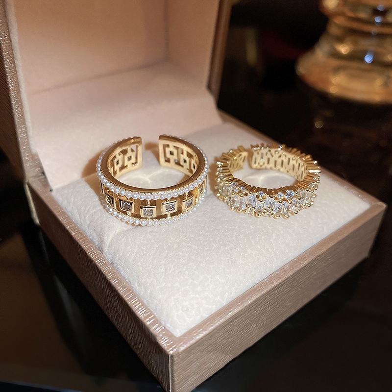 Elegant Pearl Hollow Square Open-end Zircon Ring - European & American Fashion Jewelry for Women - Image 6