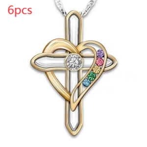 Cross Love Colorful Imitation Gemstone Pendant with Alloy Clavicle Chain