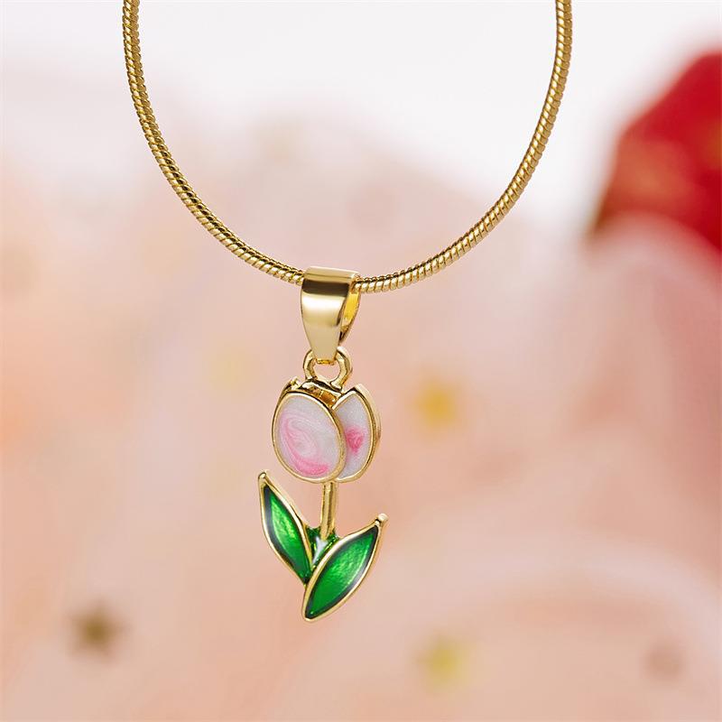 Charming Tulip Flower Drop Oil Necklace and Bracelet Set for Romantic Style - Image 3