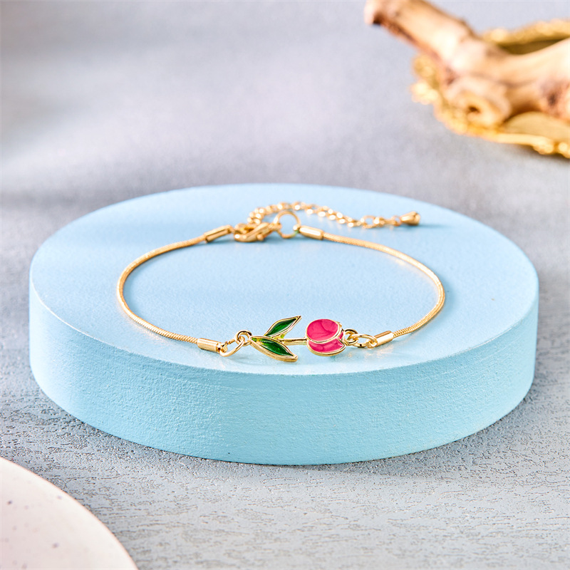 Charming Tulip Flower Drop Oil Necklace and Bracelet Set for Romantic Style - Image 8