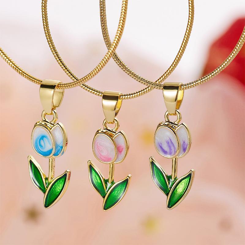 Charming Tulip Flower Drop Oil Necklace and Bracelet Set for Romantic Style - Image 11