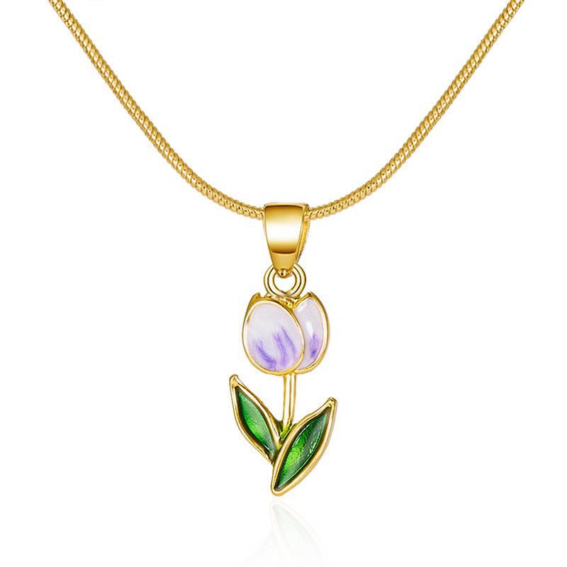 Charming Tulip Flower Drop Oil Necklace and Bracelet Set for Romantic Style - Image 14