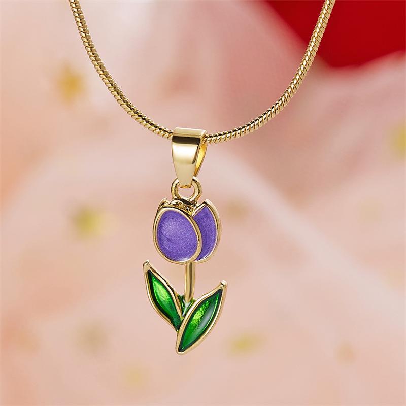 Charming Tulip Flower Drop Oil Necklace and Bracelet Set for Romantic Style - Image 15